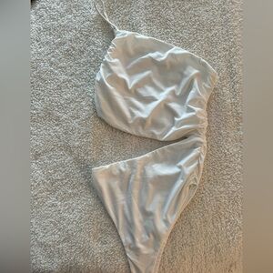 Cutout white bodysuit one shoulder